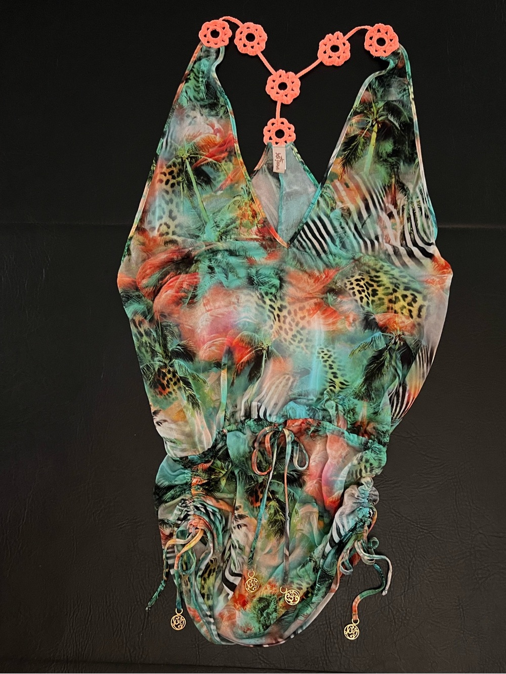 Luli Fama Miami Nice Tropical Jungle Print T-Back CoverUp Dress Size Medium - Picture 2 of 14